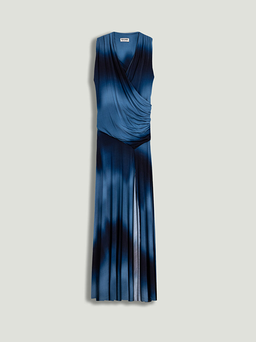 Nocturne Batik Desenli Yırtmaçlı Maxi Elbise