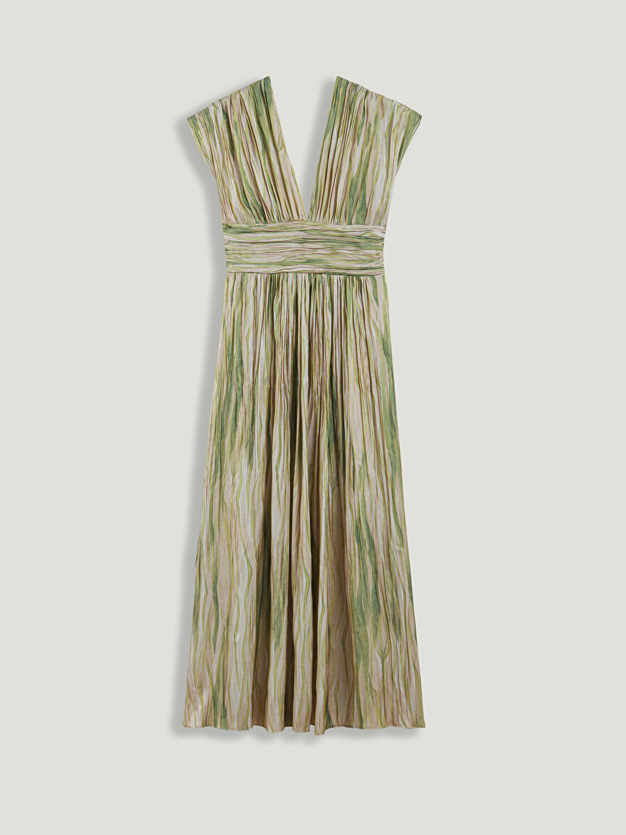 Nocturne Desenli V Yaka Midi Elbise