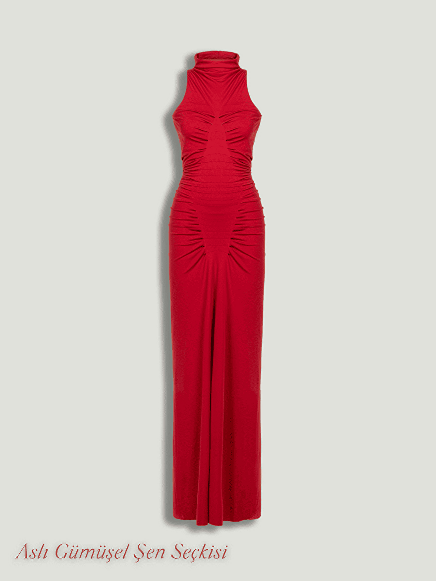 Nocturne Drape Detaylı Yırtmaçlı Maxi Elbise