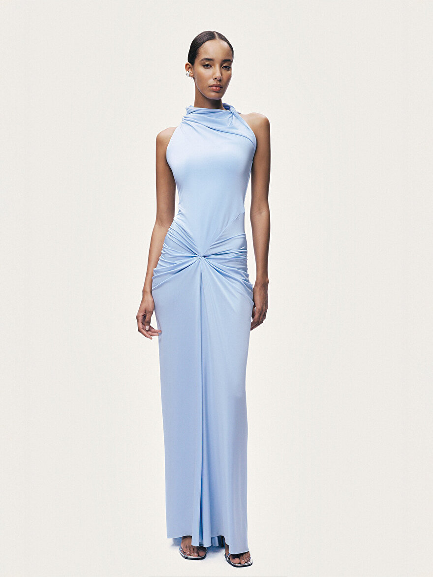 Nocturne Drape Detaylı Dik Yaka Maxi Elbise