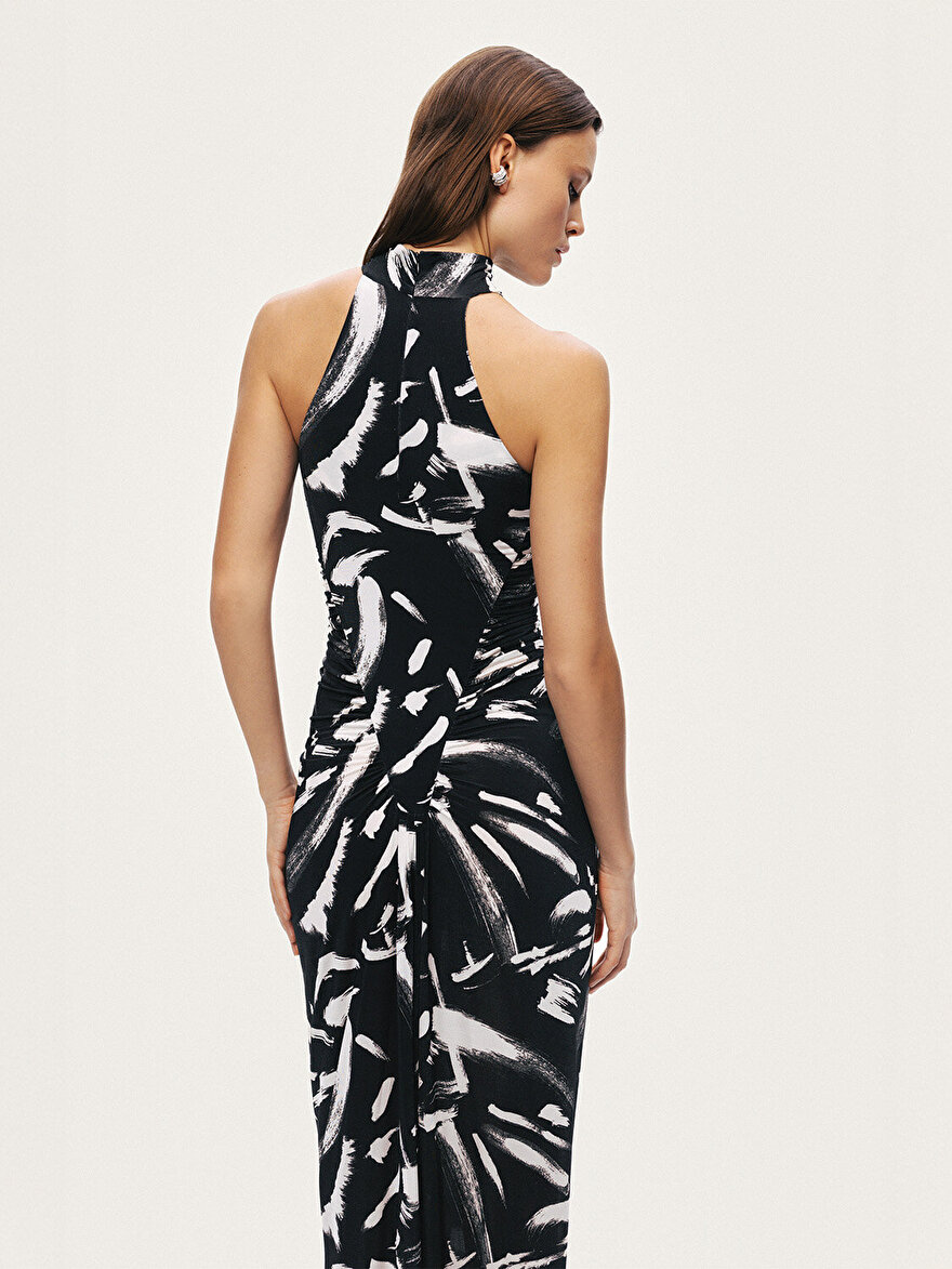 Nocturne Desenli Halter Yaka Maxi Elbise