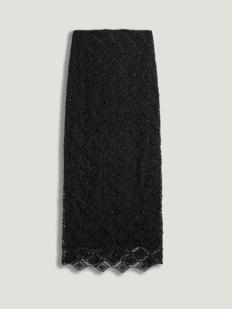 Nocturne Boncuk Detaylı Brodeli Midi Etek