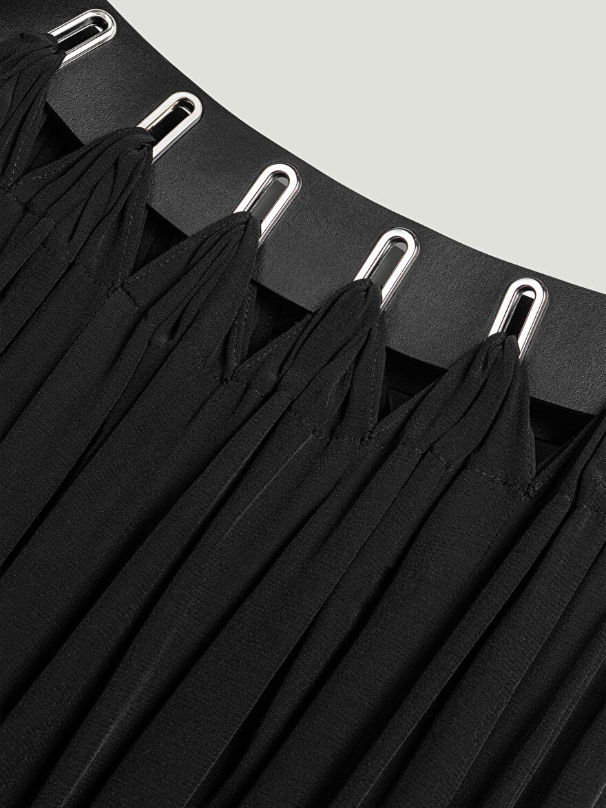 Nocturne Kuş Gözü Kemer Detaylı Midi Etek