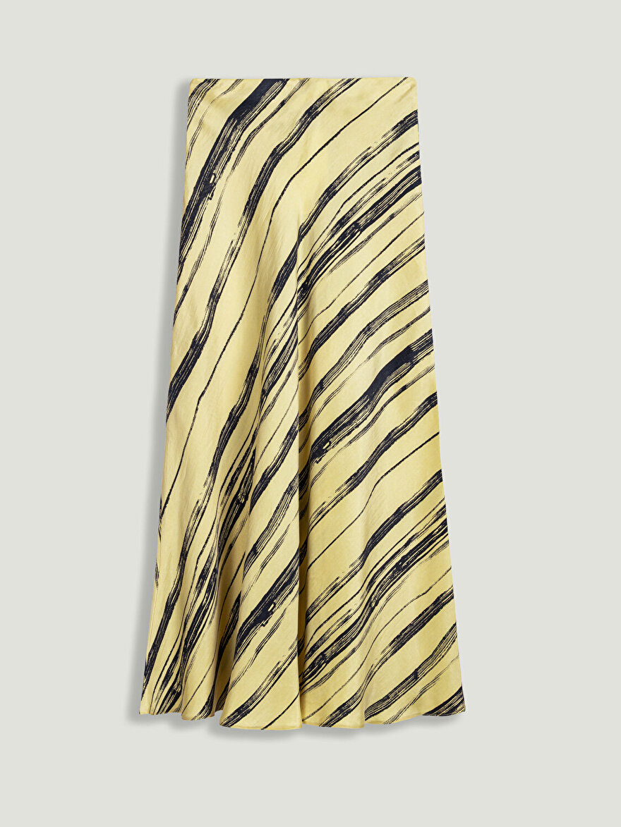Nocturne Çizgi Desenli Midi Etek