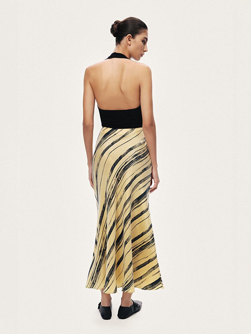 Nocturne Çizgi Desenli Midi Etek