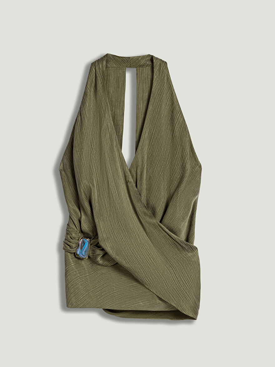 Nocturne Aksesuar Detaylı Halter Yaka Bluz