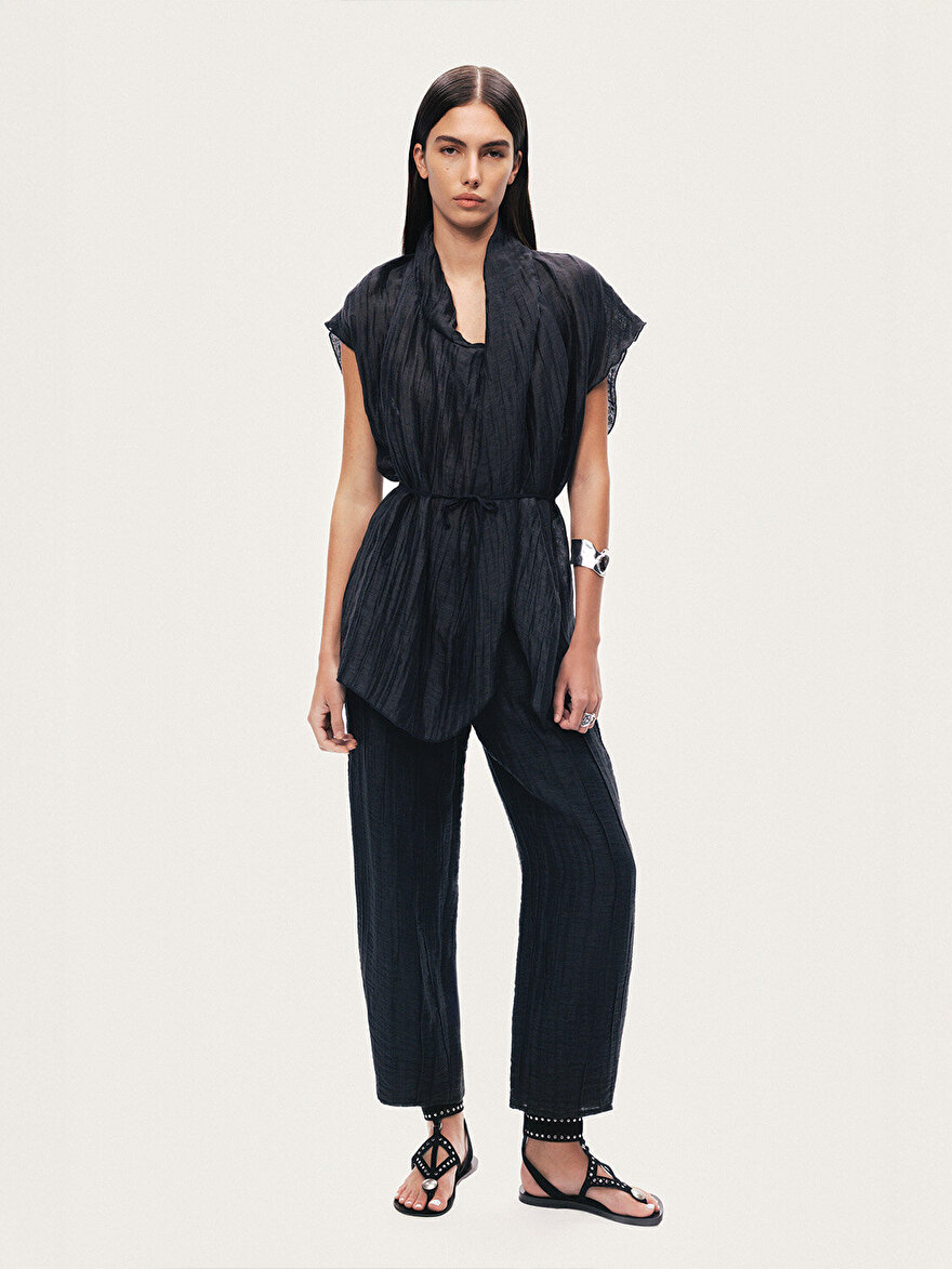 Nocturne Kırışık Detaylı Kruvaze Yelek